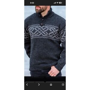 Aran Ireland  Mens Celtic Troyer Wool Sweater Size XL Gray